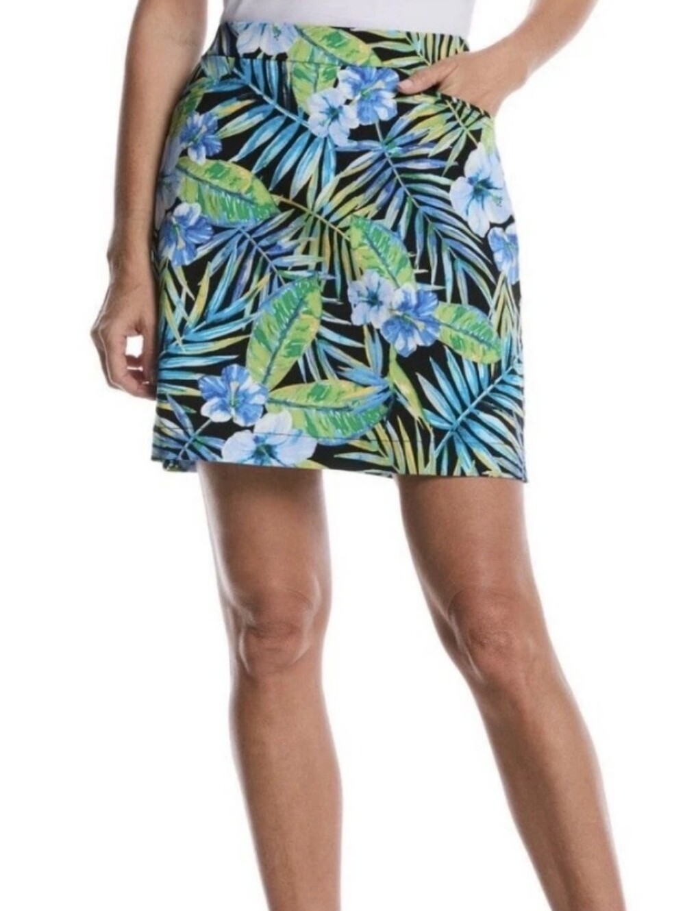 XXL New With Tags Rafaella Black Tropical Floral Skort
